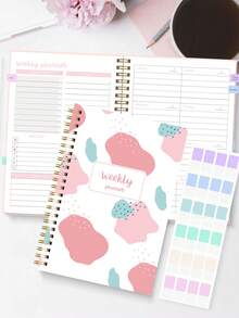 Trees Weekly Planner Notebook Undated Daily Schedule Agenda Sprial Goals Planner With Habit Tracker For Women Teacher Appreciation Gifts - Pink - View 3