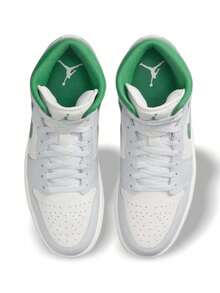 Air Jordan 1 Mid 男士运动鞋 篮球休闲日常穿搭 皮革鞋面 透气缓震 Nike Air 泡棉中底 加厚鞋领 支撑性撞色 Logo 防滑耐磨 系带复古经典风格 灰白配色 DQ8426-14 - 綠峰白純鉑金 - 查看 5