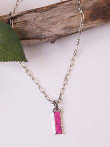 1pc Western Country Style Vintage Textured CCB Multicolor Leopard Print Black & White Plaid 26 Letter Minimalist Pendant Necklace, Sweater Chain