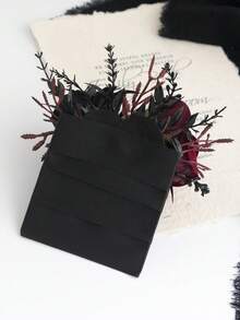 1 peça de flor artificial de rosa bordô e preta para lapela de bolso, ideal para casamentos góticos, noivos e padrinhos, bailes de formatura de outono, eventos formais e como acessório para o Dia dos Namorados.