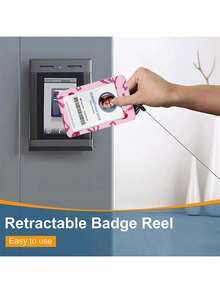 樱桃蝴蝶结图案设计可伸缩证件套，ID姓名牌工作证登山扣粉色可伸缩证件卷轴带可拆卸挂绳 - 励志语录证件钥匙扣，竖款卡片保护套，适用于家庭办公室、医生、护士、教师、女性、学生和专业人士 - 彩色 - 查看 9