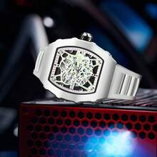 ONOLA Brand Chronograph Quartz Watch For Men Tonneau Dial Sport Waterproof Wristwatch Milk White Silicone Strap Auto Date Watch - Màu vàng - Xem 2