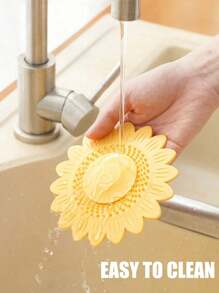 1pc Press-Type Sink Drain Strainer, Floor Drain Cover, Anti-Odor Drain Stopper, Hair Catcher Shower Drain Cover, Flower Design Sink Filter For Home Bathroom, Home Essentials, Bathroom Accessories