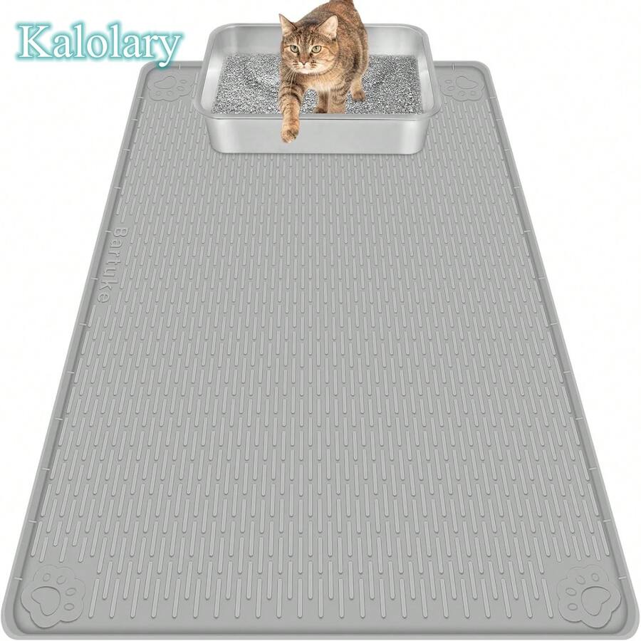 Kalolary Cat Litter Mat, Extra Large 40" X 28" Silicone Mat Litter Trapping Mat For Scatter Control, Soft On Kitty Paws, Easy To Clean (Grey) - Xám - Xem 1