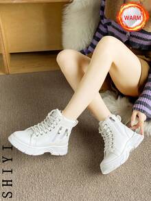 2025 Winter Women Snow Boots, Plush Lining, Thick Insulation, Elevated, Fashion Versatile, Student Casual Short Boots - White - View 6