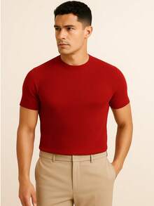 Men's Casual T-Shirt Slim Fit Basic Social Fashion - Red - View 2