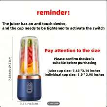 1pc Portable USB Rechargeable Blender - 1500mAh Digital Display, Stainless Steel & Plastic Material, Includes Water Bottle For Smoothies, Ice Cubes, Fresh Juice - Compact For Travel, Home, Office Use, Portable Smoothie Blender, On-The-Go Nutrition, Compact Juicer, Durable Kitchen Gadget - Multicolor - View 3