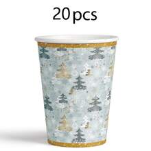 圣诞绿色圣诞树和雪花圣诞主题派对餐具套装，包括 9 英寸、7 英寸纸盘、甜点盘、纸杯 - 彩色 - 查看 8