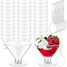 300 Pack Plastic Martini Glasses 5 Oz Disposable Cocktail Glasses Mini Martini Plastic Cups Dessert PVC Shot Glasses Unbreakable With Spoons For Weddings Party Wine Food Clear - Thông thoáng - Xem 1