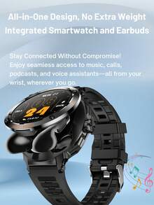 EFFEOKKI TWS 二合一智能手表带耳塞 - 锌合金边框，1.46 英寸圆形显示屏，无线通话功能，音乐播放，NFC，多种运动模式，健身追踪，兼容 Android 智能手机 - D13/Black Strap/Zinc Alloy Bezel - 查看 5