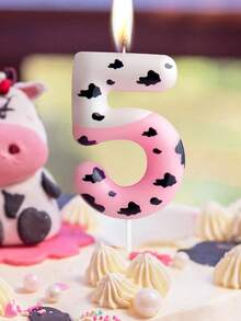 Pink & White Cow Spotted Digit 0-9 Print Birthday Animal Theme Anniversary Celebration Party Cake Decorative Candles - Multicolor - View 7