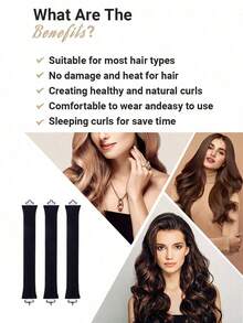 3pcs No-Heat Hair Curler Set, Black, Overnight Curling, Suitable For Long & Medium Hair, Ideal For Salons, Spas, Daily Use, Hair Accessories - Multicolor - View 6