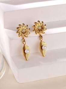 1Pair Dainty Three Layer Heart & Pearl & Zirconia Hoop Earrings For Women, Light Luxury Three-Layer Hanging Stud Earrings, Faux Pearl Cubic Zirconia Stainless Steel Stud Earrings, Ladies Jewelry Fashion Accessories, Valentine's Day Gifts, Anniversary Gifts