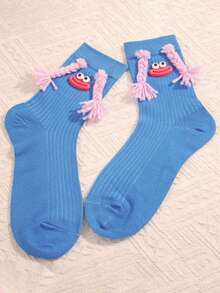 Meias Dopamine Girl Rabo de Porco Boca de Salsicha Meias de Cano Médio Ugly Doll Design de Cor Contrastante Meias para Uso Externo, Meias Bonitas e Divertidas, Meias de Outono