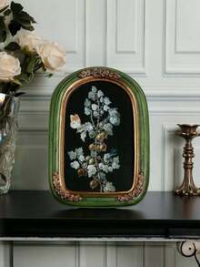 Green Vintage Arch Frame, 5x7 And 8x10 Inch Retro Photo Frame, Elegant Gold Floral Pattern, Handcrafted Textured Resin, Antique Frame, Suitable For Wall Decor, Also As Wedding Bride Gift Or Holiday Gift - Multicolor - View 8