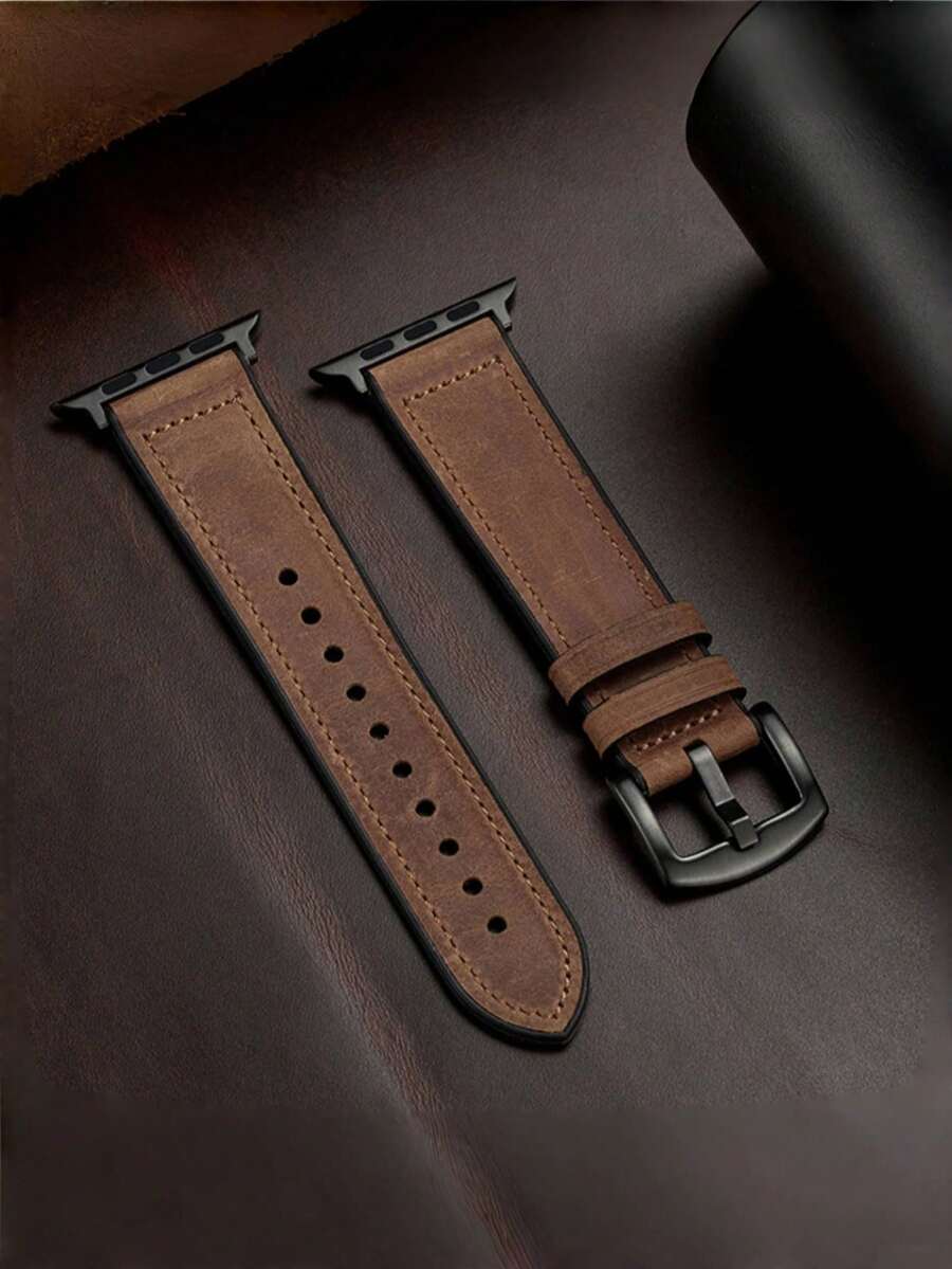 1 dây đeo đồng hồ nam phong cách thể thao tối giản, tương thích với Apple Watch 38mm 40mm 41mm 42mm 44mm 45mm 46mm 49mm, tương thích với Apple Watch Series 11 10 9 8 SE 7 6 5 4 3 2 1 Ultra 3/2/1 S10/S11, dây da có thể thay thế, phụ kiện đồng hồ màu nâu, phù hợp với S10/S11 - màu nâu - Xem 1