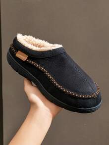 Chinelos de Espuma de Memória Masculinos - Forro Peludo, Sapatos Quentes para Casa, Uso Interno/Externo, Sola de Borracha Antiderrapante, Preto - Preto - Visão 3