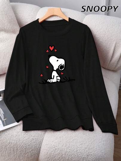 Women's Red Heart Casual Long Sleeve Cute Comic Print Blessing, Age-Reducing And Versatile Top, Fall, Winter