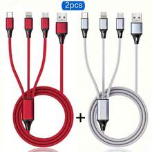 Cable de carga trenzado USB 3 en 1 compatible con iPhone/Tipo-C/Micro USB compatible con iPhone 14 13 12 11 Pro Max Xs Max, compatible con Samsung, Redmi, OnePlus, compatible con Xiaomi, teléfonos móviles Android, cámara, MP3, adaptador universal de poliamida