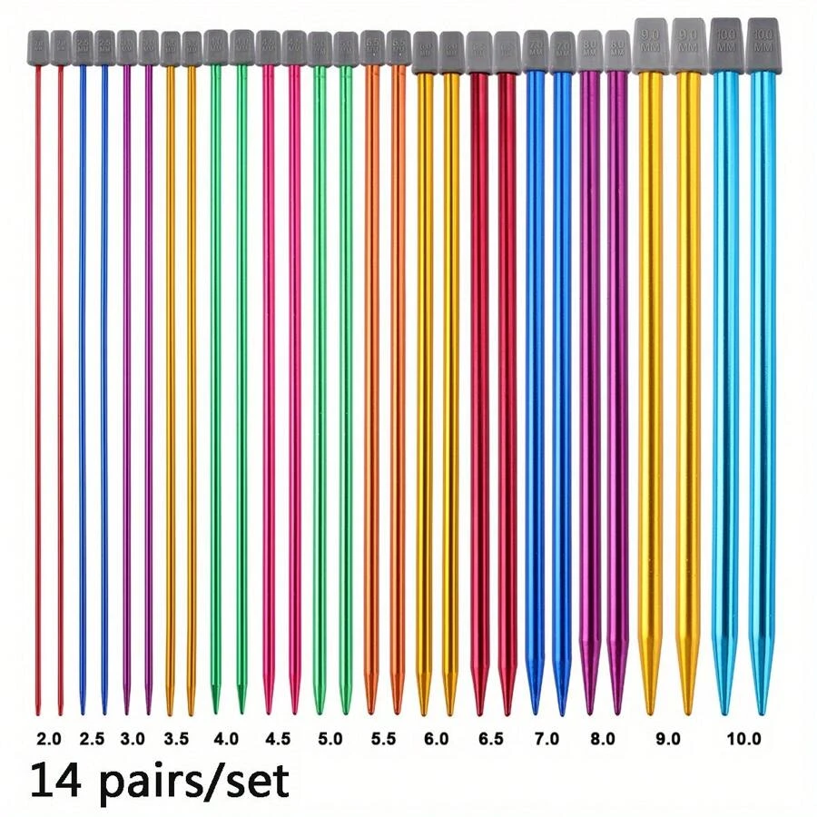 1 Set Of 14 Pcs 25cm/35cm Grey Knitting Needles, 2.0-10.0mm Colorful Knitting Needle Set, DIY Tools For Knitting Sweaters, Scarves, Socks, Etc. - Multicolor - View 1