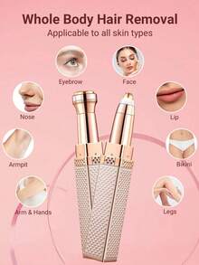 Nuevo afeitadora eléctrica de oro rosa para mujeres, recargable por USB, diseño de doble cuchilla para mejillas, labios, barbilla, línea del bikini y axilas, recortadora portátil, regalo perfecto para vacaciones, afeitadora de diamantes, totalmente automática - Multicolor - Ver 3