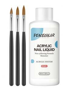 peacecolor 60ML Líquido de monómero acrílico y 3 piezas de pinceles de uñas acrílicas, sistema de líquido acrílico, suministros de uñas para regalo de Navidad de salón DIY para mujeres
