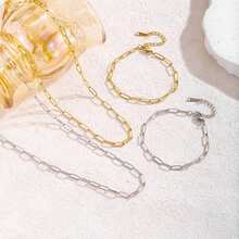 Women's Solid Color Necklace, European And American Hip-Hop Punk Style Paper Clip, 18K Stainless Steel, Simple And Versatile For Vacation And Beach - 金色 - 查看 5