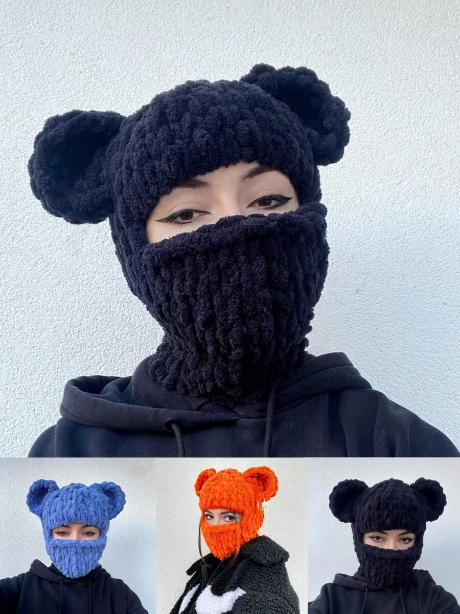 1 Piece Cute Women's Knitted Hat Thick Knitted Handmade Beanie Hat With Bear Ears Design, Super Soft, Super Warm, Multiple Colors Available Daily Casual Warm Hat, Fall / Winter