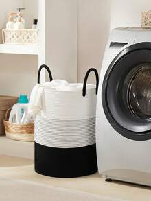 1个手工编织储物篮，带木珠装饰，全新带提手，编织储物盒，藤编洗衣篮，洗衣篮，可折叠洗衣篮，储物篮，浴室脏衣篮，绳编洗衣篮，客厅/卧室洗衣篮，编织储物篮，波西米亚风格高绳篮，适合存放毯子、玩具、枕头、毛巾和婴儿用品，由黄麻材料制成。 - 黃色 - 查看 9