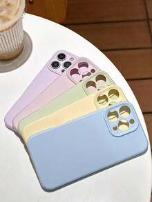 Funda protectora completa de silicona de color sólido para phone 16, 15, 14, 13, 12 Pro y 11. Colores pastel. - Amarillo - Ver 3