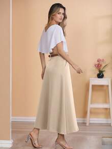 Long Monochromatic Tailored Skirt With Black Belt/Button Details/Casual/Took/Everyday/Summer/Elegant/Casual/Stylish/Collection 2024 - Màu be - Xem 2