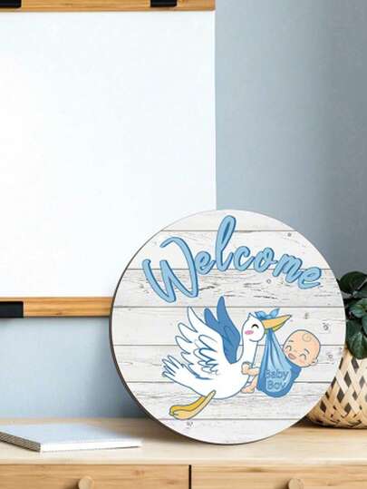 2pcs - Blue Wooden Welcome Baby - Hanging Door Sign, Baby Gate Sign Gender Reveal Welcome Sign Hanging Wreath Round Rustic Wooden Farmhouse Decor Holiday Front Door Decorations, Room Decor And Room Decoration For Baby Shower Porch Party Supplies, Wooden Hanging Ornaments Flat Hanging Wooden Hanging Home Decor Hanging Sign Door Sign. (Approx. 11.81in)