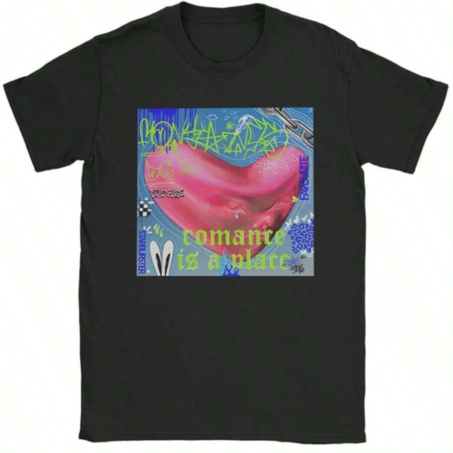 Men Fontaines DC Romance Album Tour T-Shirts Cotton Tops Summer Short Sleeves T Shirt O Neck Hippie Custom DIY Tshirt Plus Size - 黑色 - 查看 1