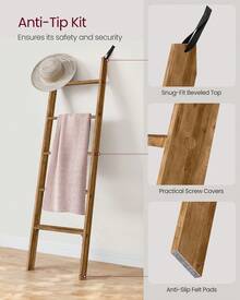 VASAGLE Blanket Ladder Decorative Farmhouse For The Living Room, 5-Tier Ladder Shelf, Ladder Rack For Storage And Decor, Honey Brown ULLS018K41 - 棕色 - 查看 3