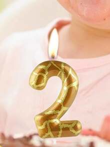 Gold Plated Giraffe Print Numbered 0-9 Birthday Animal Theme Anniversary Celebration Party Cake Decorative Candles - Multicolor - View 3