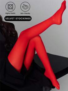 Women's Red Soft Breathable Tummy Control Leggings, Plus Size Stylish Anti-Snag Tights Suitable For Holidays, Parties, Casual Daily Wear, Autumn Leggings