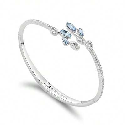 Givenchy Givenchy Olive Branch Series Faux Crystal Silver-Tone Bangle Bracelet, Elegant Wrist Accessory For Women