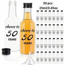 50/1pc 0.85oz/1.7oz Mini Liquor Bottles,Empty Plastic Bottles,Cheers To 16/21/30/40/50/60/70/80 Years,For Women Men Birthday Anniversary Wedding Celebration Party Favors, For Homemade Juice,Water,Smoothies, Anniversaries,Restaurant,Party