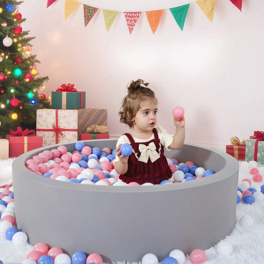Foam Ball Pit For Toddlers - Soft Memory Sponge Baby Playpen For Indoor & Outdoor Fun - Kids Play Ball Pool - Ideal Gift For Boys & Girls - Xám nhạt với 100 quả bóng PinkWhiteBlue - Xem 1