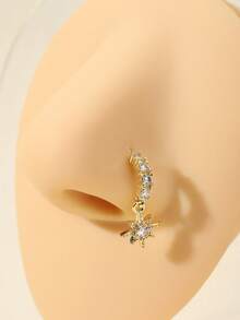 1 Pc Fashionable And Exquisite Copper Alloy Eight-Pointed Star-Shaped Pendant With White Zirconia Gold Nose Ring Ia Suitable For Women To Wear Daily And Gatherings. - Gold - View 1