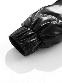 2025 Men's Glossy Stand Collar Windproof Long Sleeve Detachable Hood Solid Color Casual Padded Coat, Warm For Autumn/Winter