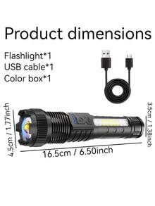 2PCS Tactical Flashlight 2500 Lumens - USB C Rechargeable, 7 Modes Super Bright LED Flashlight For Camping, Hiking, Emergency Survival Gear, Long Lasting F Torch Light - 2 chiếc - Xem 3