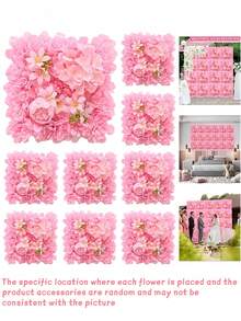 1/10Pcs Flower Wall Panel, Suitable For Flower Wall Backdrop, 9.8*9.8 Inch Pink Artificial Rose Hydrangea Artificial Flower Panel Artificial Flower Background, Suitable For Wall Decoration, Party And Wedding Decoration, Bride Gift/Baby Gift Decoration