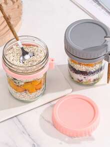 1pc Overnight Oats Containers With Lid And Spoon, 16oz Sealed Oatmeal Jars WithMeasurement Markings, Mason Jars With Lids, Airtight Cereals Containers With Lid And Spoon, Ideal For Overnight Oats, Cereals, Salads And More, Breakfast, Salad, Yogurt Cup, Salad Cup, Portable Cup For Outing Picnic Camping Overnight Oatmeal Cup With Spoon And Lid, Portable Breakfast Milk Cup, Glass Salad/Yogurt Cup For Women