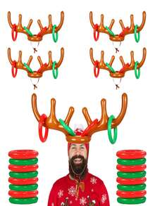 5pcs/10pcs/(1 Antlers+4 Rings) Inflatable Reindeer Antler Ring Toss Game,Inflatable Reindeer Antler Hat,Christmas Party Ring Toss Games Favors Supplies Great Christmas Games For Families