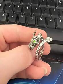 Silver Dragon Ring Punk Adjustable Gothic Vintage - Silver - View 3