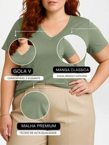 Women's Plus Size V-Neck Blouse - H00 - 橄欖綠 - 查看 3