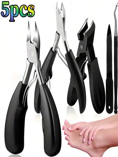 5pcs Stainless Steel Dual-Head Manicure Set With Cuticle Nipper, For Removing Dead Skin, Cleaning And Nail Care