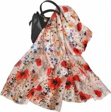 100% Mulberry Silk Scarf For Women Lightweight Long Scarves Beach Wraps Cover Up -Travel Photography Scarfhalloween - 紅色花卉 - 查看 7
