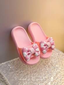1双夏季新款蝴蝶结软底儿童女童幼儿家居拖鞋，旅行必备，儿童拖鞋 - 粉色 - 查看 3